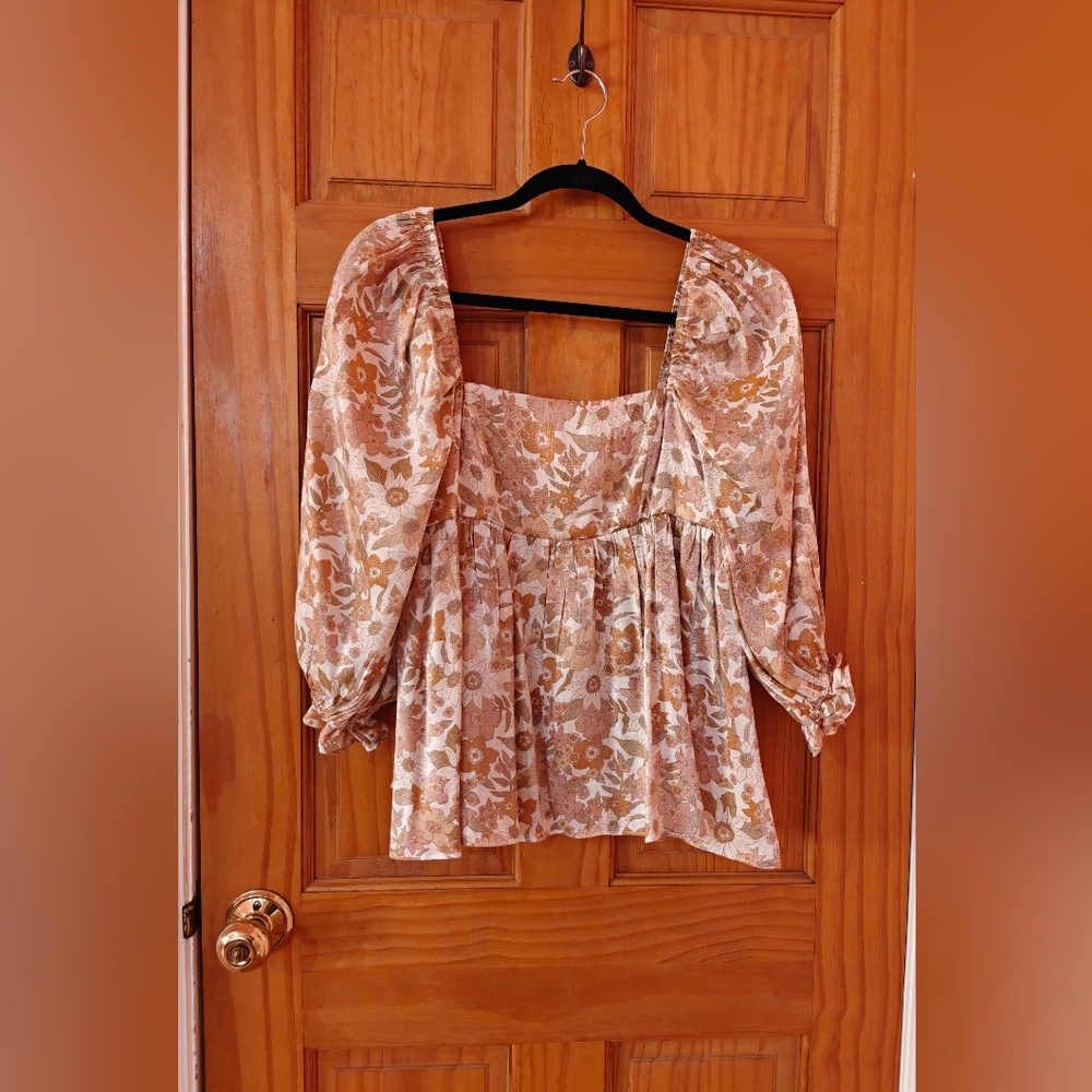 Storia Empire Waist Babydoll Floral Puff Sleeve Top Size Small S